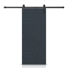 an open door with black tiles on it