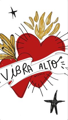 an image of a heart with the word vibra alto on it and two birds flying around