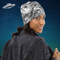 Is your normal tinfoil hat too cold, or too noisy?  We have the perfect cold weather cap to keep the alien and government rays off of you! This hilarious and comfortable beanie will make a great gift for alien, paranormal, and conspiracy fans! (Not actually made from tinfoil, just looks somewhat like it.) * 95% polyester, 5% spandex  * Fabric weight: 6.19 oz/yd² (210 g/m²) * Double-layered * Regular fit  (order a size up for a slouchy fit) * Machine washable SIZEHEAD S20 ⅞ - 22 M22 - 23 ¼ L23 ⅜ - 24 ⅜ Too Cold, Disney World Trip, Cold Weather, Caps Hats, Winter Hats, Hats, Gifts