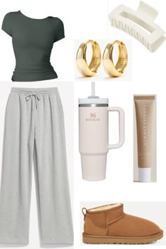 School Outfit Inspo Clean Girl, Cute School Outfits Sweatpants, Fall Outfits Wide Leg Pants, Basic Vanilla Girl, What To Wear With Baggy Sweatpants, Outfits For School With Sweatpants, Clean Girl Pants, Clean Girl Sweatpants Outfit, Vinalla Girl Outfit Ideas