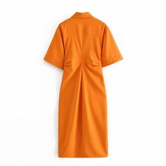 A bold choice for the high-powered woman, our Orange Gathered Half Sleeve Midi Dress will have you radiating confidence from the moment you put it on. Featuring a workwear-inspired collar and full-button closure, decorative gathers at the waist, and wide statement half-sleeves, this modern dress can be worn for any occasion. Summer Dresses Online, Vintage Short, Midi Shirt Dress, Draped Dress, Modern Dress, Midi Dress With Sleeves, Dress Zipper, Chic Fashion, Vintage Shorts