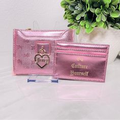 New Juicy Couture Blush Metallic Simply Perfect Bifold Pullout Card Case Wallet Measures 5” X 3.5” Pink Wallets With Interior Card Slots, Pink Wallets With Interior Card Slots For Personal Use, Luxury Pink Rectangular Coin Purse, Trendy Pink Wallets For Personal Use, Compact Pink Card Holder With Card Slots, Trendy Pink Wallet For Personal Use, Trendy Pink Wallet, Trendy Pink Compact Coin Purse, Trendy Pink Card Holder With Card Slots