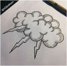 a drawing of a cloud with lightning coming out of it