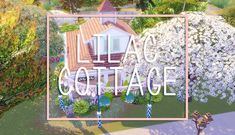 an aerial view of a house surrounded by trees and bushes with the words lila cottage