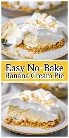 easy no - bake banana cream pie on a white plate