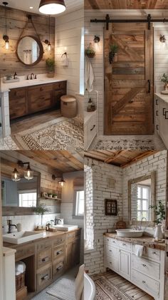 a collage of photos showing different rooms and bathrooms