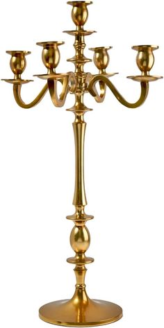 a gold candelabra with five candles on it's sides and four lights in the middle