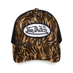 This Classic Snapback Trucker Hat by Von Dutch features Tiger striped velvet. The iconic logo patch on front, black breathable mesh rear, and an adjustable snapback panel. Von Dutch logo patch Breathable mesh rear Curved bill Adjustable snapback panel One size fits most *ALL TRUCKER/HEADWEAR SALES ARE FINAL. VIEW OUR EXCHANGE POLICY Von Dutch Hat, Black Tiger, Nikki Sixx, Black Tigers, White Patches, Von Dutch, Denim Hat, Visor Hats, Tiger Stripes