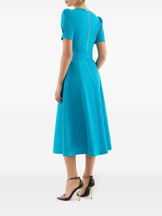 Find REBECCA VALLANCE Ella Belted Midi Dress on Editorialist. blue stretch-design square neck draped detailing belted waist belt loops short puff sleeves rear zip fastening flared hem mid-calf length Blue Midi-length Dress With Fitted Waist, Blue Midi Length Dress With Fitted Waist, Blue Midi Dress With Fitted Waist, Blue V-neck Dress With Fitted Waist, Circular Skirt, Bridesmaid Dress Collection, Maxi Dress Collection, Short Sleeve Midi Dress, Bridal Tops