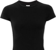 Fitted Cotton Bodysuit With Crew Neck, Fitted Black Short Sleeve Bodysuit With Crew Neck, Black Fitted Short Sleeve Crew Neck Bodysuit, Black Fitted Cotton T-shirt, Fitted Black Crew Neck Short Sleeve Bodysuit, Black Fitted Crew Neck Short Sleeve Bodysuit, Fitted Black Cropped Cotton T-shirt, Black Cotton T-shirt With Ribbed Neckline, Black Stretch T-shirt With Ribbed Neckline