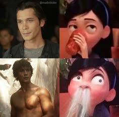 four different pictures of the same character from disney's animated movie, male and female