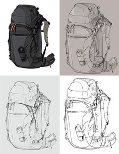 Bag Concept Design, Backpack Sketch, Backpack Design Concept, Backpacking Bag, Backpack Drawing, Industrial Design Portfolio, Fashion Design Template, Drawing Bag, Diy Backpack