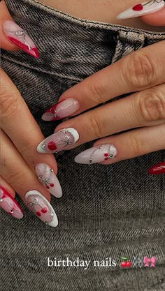 Coquette Cherry, Cherry Nails, Edgy Nails, Summery Nails, Nail Photos, Nails Desing, Girls Nails