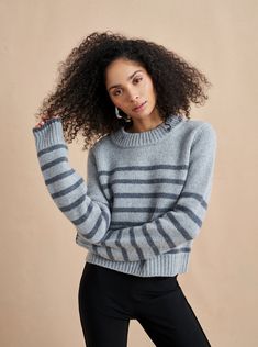 Get on board with our tonal grey on grey, 7-ply wool-cashmere sweater, shrunken and slightly cropped, but as always, comfort and style not mutually excl... Marin Sweater, Pamela Hanson, Sweater Stripe, Paulina Porizkova, Chelsea Girls, Lady M, Olivia Munn, Christina Ricci, Cable Sweater