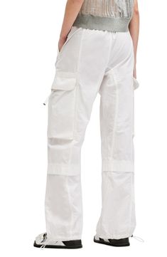 Maximize the utilitarian attitude of your look with these woven cotton cargo pants finished with drawcord-toggle hems. Zip fly with snap closure Elastic waist Front slant pockets; cargo flap-patch pockets Drawcord-toggle hems 100% cotton Dry clean Imported Utility White Parachute Pants With Belt Loops, White Utility Parachute Pants With Belt Loops, Allsaints Relaxed Fit Cotton Bottoms, Casual Spring Allsaints Bottoms, Allsaints Relaxed Fit Bottoms For Spring, Spring Utility Parachute Pants, Allsaints Casual Spring Pants, Summer Utility Parachute Pants With Belt Loops, Spring Utility Parachute Pants With Flap Pockets