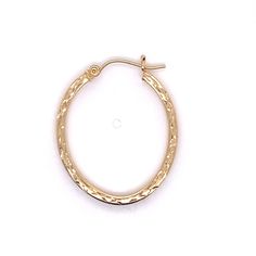 "Vintage 1980's 14k yellow gold half pair diamond cut oval hoop earring. The earring weighs .76 grams of gold. The height of the earring is 1.25\" and the width is 1\". Note - this is a half pair of earrings. There is no matching earring available." Oval Diamond Cut Hoop Earrings For Formal Occasions, 14k Gold Oval Earrings With Diamond Cut, Engraved 14k Yellow Gold Hoop Earrings, Oval 14k Gold Diamond Cut Earrings, Oval Diamond Cut 14k Gold Earrings, Gold Diamond Cut Oval Hoop Earrings, Gold Oval Diamond Cut Hoop Earrings, Oval Gold Hoop Earrings With Diamond Cut, Gold Oval Huggie Earrings