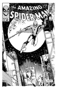 the amazing spider - man is flying through space in this black and white comic book