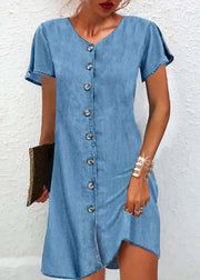 Mid Dress, Moda Denim, Korean Fashion Dress, Mini Robes, Denim Shirt Dress, Short Sleeve Mini Dress, Polyester Dress, Vestido Casual, Mini Shirt Dress