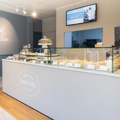 the bakery has many baked goods on display