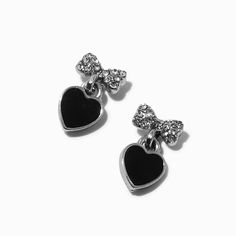 Black Bow Jewelry Gift, Black Bow Jewelry For Gifts, Black Bow Earrings For Gift, Black Bow Earrings For A Gift, Black Bow Earrings As Gift, Black Bow Jewelry For Gift, Black Metal Heart Charm Earrings, Black Heart Earrings, Sensitive Ears Earrings