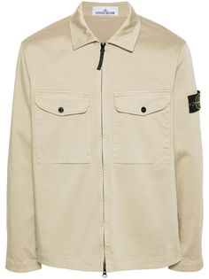 almond beige stretch-cotton tonal stitching classic collar two chest press stud-fastening flap pockets logo studs long sleeves with press-stud fastening cuffs signature detachable Compass badge short side slits straight hem unlined front two-way zip fastening Stone Island Shirt, Stone Island Jacket, Shopping Online Logo, Chest Press, Men's Journal, Stone Island, Mens Outerwear, Green Jacket, Gray Jacket