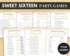 sweet sixteen party games with gold confetti