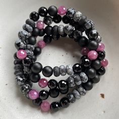 Stackable Black Beaded Bracelets, Kindness Mantra, Love Gratitude, Single Bracelet, Healing Gemstone Bracelets, Moon Bracelet, Bracelets Diy, Crystal Healing Bracelets, Snowflake Obsidian