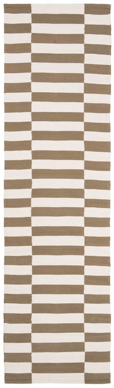 a brown and white rug with horizontal stripes