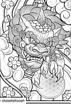 a coloring book page with an image of a dragon and flowers in the background,