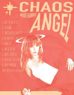 the poster for chaos angel shows a woman with long hair and bangs, wearing a white top