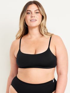 scoop neck adjustable straps fitted light support for a-c cups hits above ribcage xs = 34a, 32b cup sizes s = 32c, 34b, 36a cup sizes m = 34c, 34d, 36B, 36c, 38b cup sizes l = 34d, 34dd, 36c, 36d, 38b, 40b cup sizes xl = 38dd, 40d, 40dd cup sizes xxl = 42d, 42dd cup sizes models are approx.  5'9" and wear sizes s (4), l (12), and xl (18)machine wash according to the care instruction label Black Scoop Neck Crop Top With Adjustable Straps, Black Crop Top With Adjustable Straps And Scoop Neck, Strappy Fitted Sports Bra With Removable Pads, Fitted Strappy Sports Bra With Removable Pads, Seamless Underwire Black Sports Bra, Fitted Scoop Neck Bra, Black Bra With Adjustable Straps And Medium Support, Workout Scoop Neck Fitted Bra, Scoop Neck Sports Bra Fitted