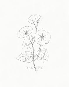 a drawing of three flowers with the words designs on it's bottom half and one flower