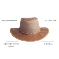 The American outback-style Breeze Sun Hat is the ideal combination of breathable mesh crown and water repellent leather brim. It keeps you cool and dry on the hottest of days and most demanding of adventures. American Hat Makers, Mens Sun Hats, Wide Brim Sun Hat, Sun Rays, Sun Hat, Wide Brimmed, Sun Hats, Summer Days, Repellent