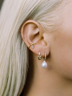 Wire Ear Cuffs, Double Ear Piercings, Semi Precious Gems, Everyday Earrings, Gold Pearl, Cz Stone, White Topaz, 14kt Gold, Cultured Pearls