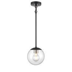 a black and white light fixture with an orb hanging from it's center point