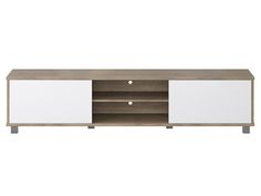 Brown and white modern TV stand for up to 85 TVs, featuring sleek design and ample storage space. Tv Stand With Doors, Cable Management System, Patio Bar Set, Patio Storage, Patio Swing, Cabinet Accessories, Mattress Box Springs, Wire Management, Patio Sectional