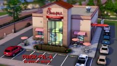 Chick-Fil-A | Bean's Builds on Patreon Lotes The Sims 4, Sims 4 Game Mods, Tumblr Sims 4, Play Sims, Sims Building