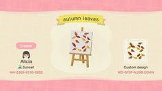 an animal crossing game with autumn leaves on the easel and other items to choose from