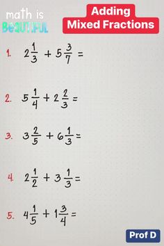 an image of adding mixed fractions on a piece of paper with the addition symbol