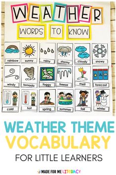 a weather theme with words and pictures on it