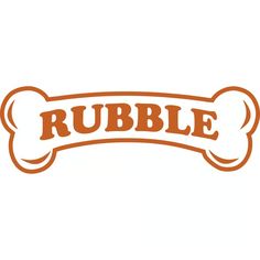 a brown and white dog bone with the word rubble on it