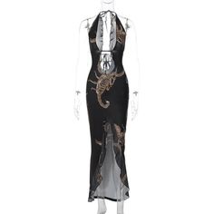 45863110607098|45863110639866|45863110672634 Party Long Dress, Moda Cyberpunk, Backless Midi Dress, Moda Punk, Fishtail Skirt, Elegant Maxi Dress, Halter Strap, Bodycon Maxi Dresses, Backless Maxi Dresses