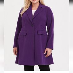 Nwt, Perfect Condition And Smoke Free! Torrid Size 4. Purple Brushed Ponte Coat. Single Button, 2 Pockets, Unlined. Purple Notch Lapel Outerwear For Office, Elegant Purple Outerwear With Buttons, Purple Notch Lapel Outerwear For Work, Purple Blazer For Work, Purple Single-breasted Outerwear For Work, Purple Button-up Outerwear For Work, Elegant Purple Outerwear For Work, Purple Workwear Blazer With Button Closure, Purple Notch Lapel Outerwear For Fall