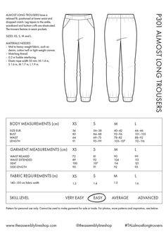 the size guide for women's pants and leggings, with measurements chart