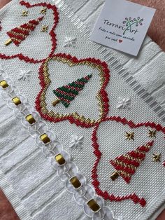 a close up of a piece of cloth with christmas decorations on it