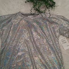 New With Tag Nordstrom Metallic Silver T-Shirt, Size Girl's Xl. New With Tag Z2 Silver Short Sleeve Graphic Tee, Nordstrom Short Sleeve Tops For Summer, Spring Silver Crew Neck Tops, Trendy Silver Crew Neck Tops, Silver Graphic Print Top For Summer, Summer Silver Top With Graphic Print, Silver Short Sleeve T-shirt For Summer, Summer Silver Graphic Print Top, Trendy Silver Short Sleeve Top