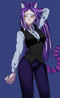 an anime character with purple hair and cat ears