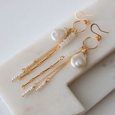 Elegant Wedding Moonstone Earrings, Delicate White Jewelry With Dangling Beads, Elegant Pearl Drop Moonstone Jewelry, Elegant Moonstone Jewelry With Pearl Drop, Delicate Moonstone Earrings For Wedding, Elegant Moonstone Pearl Drop Jewelry, Delicate Moonstone Wedding Earrings, Wire Wrapped Long Drop Jewelry For Wedding, White Moonstone Earrings For Wedding