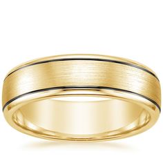 men's wedding band in yellow gold with black enamel stripe, 6mm width