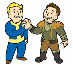 two cartoon characters shaking hands with each other, one in blue and the other in yellow